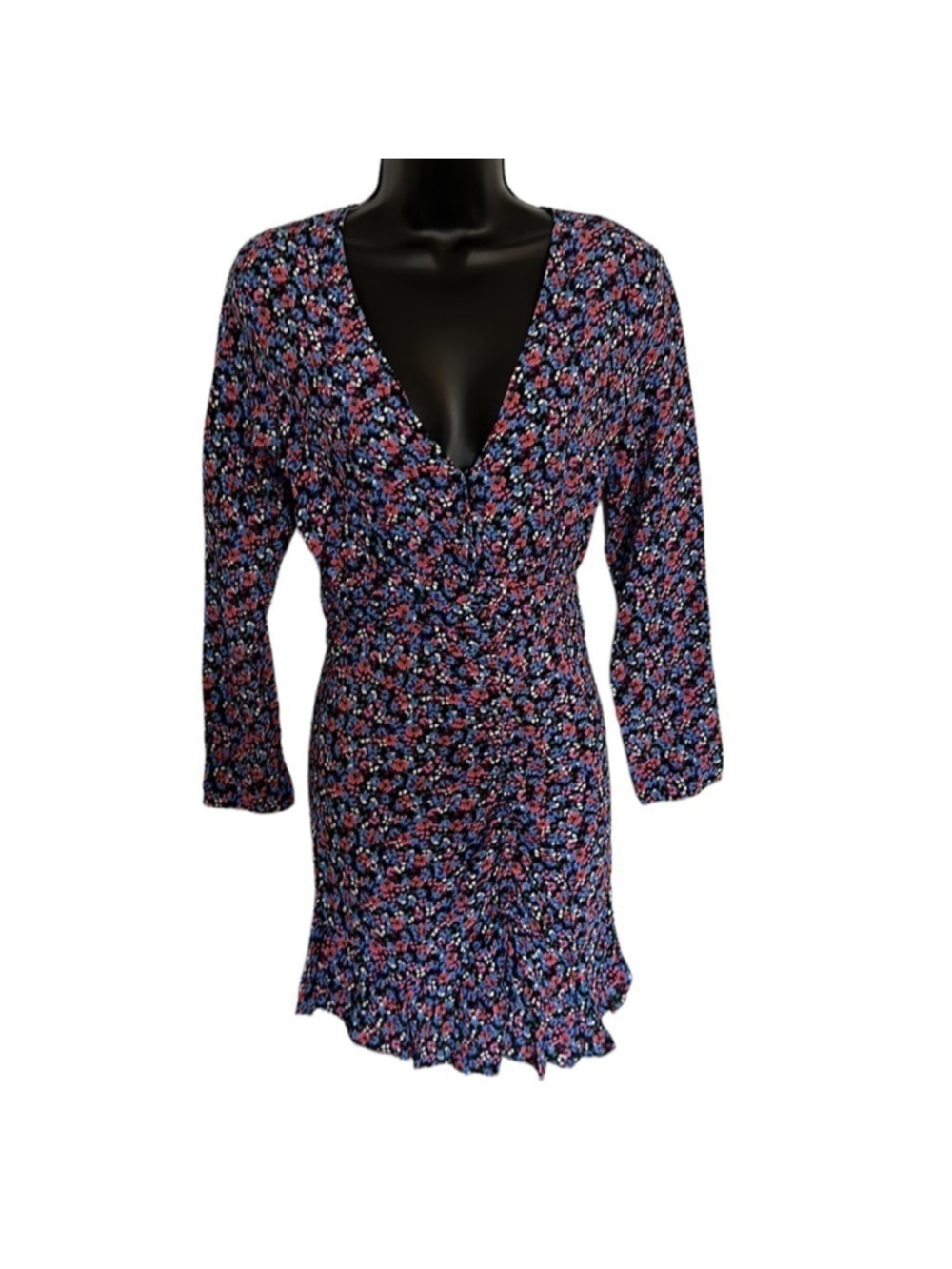 Zara dress ruched button front floral mini dress sz XS NWT - Picture 4 of 11